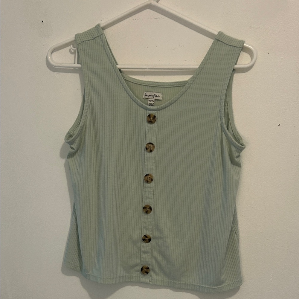 love, Fire Light Green Button-Front Tank Top